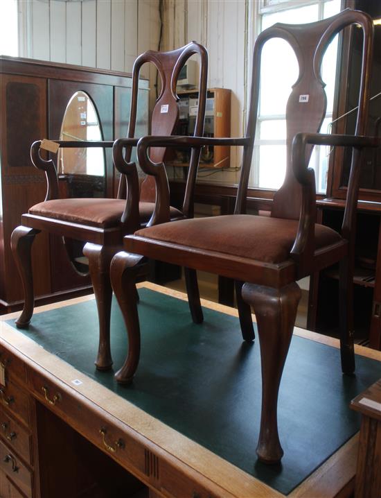 Pair of Queen Anne style mahogany open armchairs